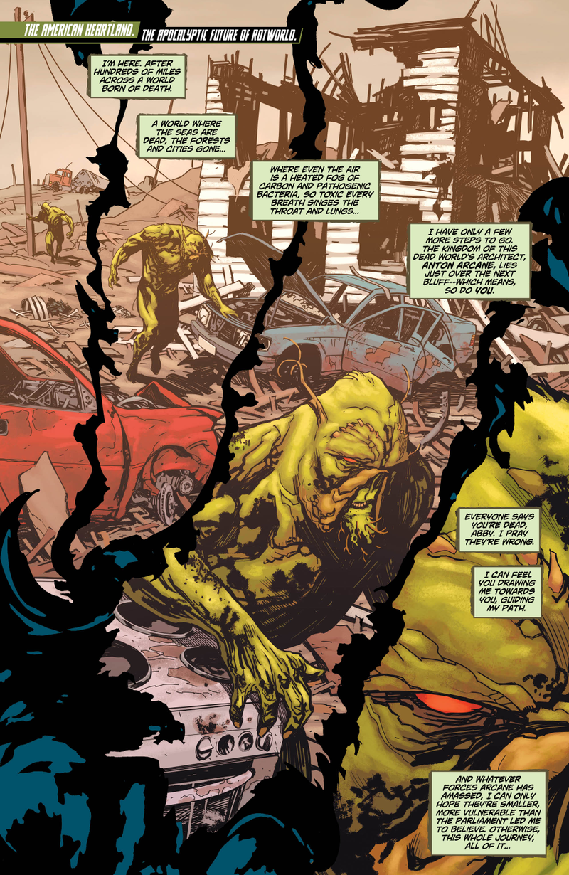 Illustration for article titled Your First Glimpse of the Nightmarish Fates of Superman and Batman, in Swamp Thing #16!